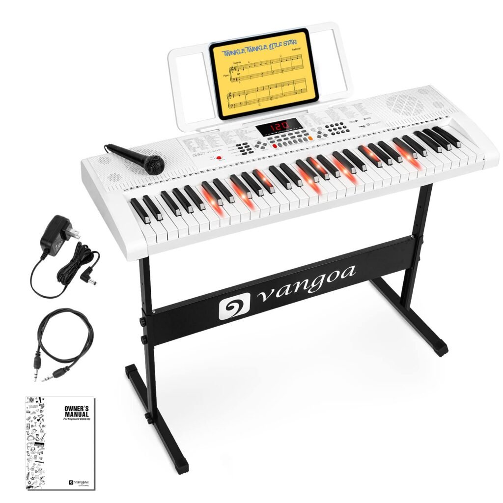 Vangoa Teclado de Piano de 61 Teclas Iluminadas para Aprender Música