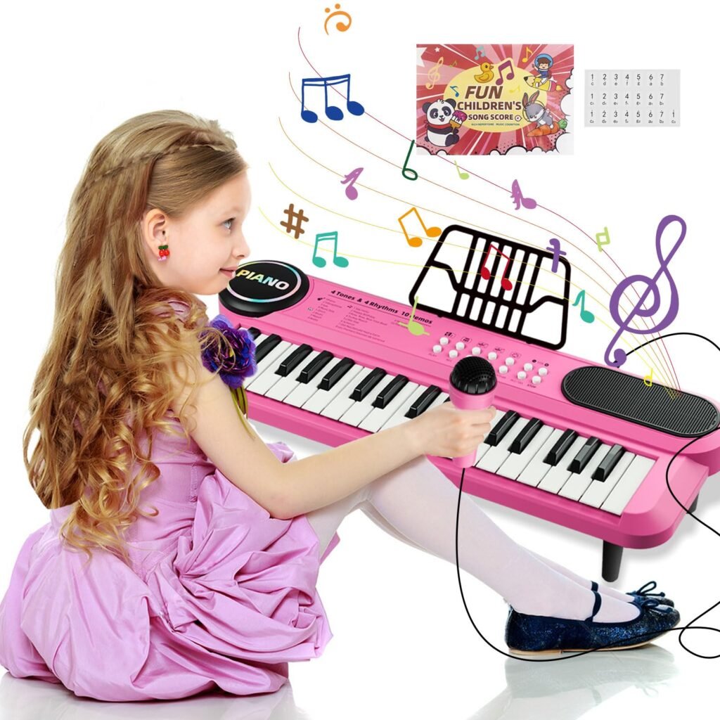 Teclado de Piano Electrónico Infantil Rosa, Diversión Musical para Niñas Pequeñas